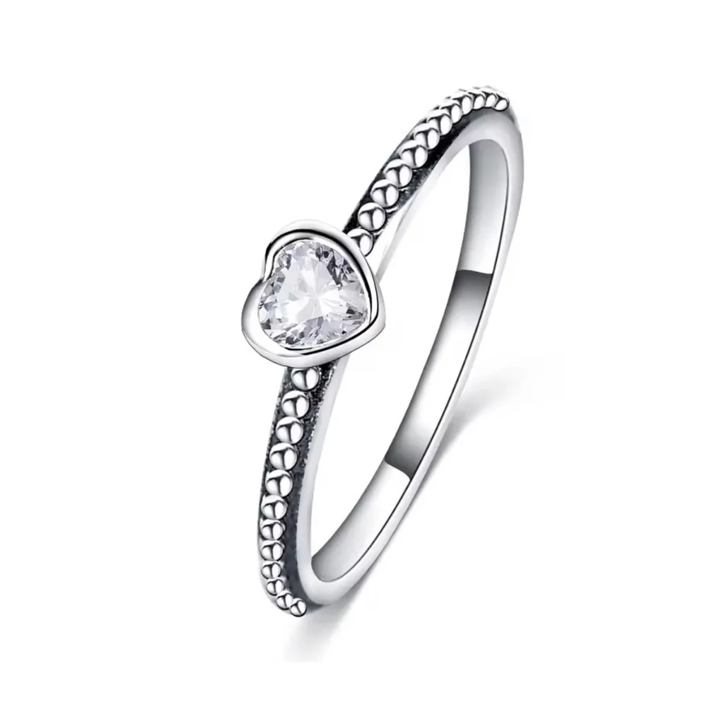 NEW Women's Milgrain 925 Sterling Silver Diamond Simulant Heart Ring, Size 9‎